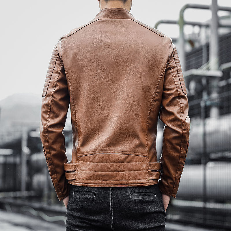 皮衣男pu皮夹克立领斜拉链修身加绒学生骑行服机车服外套皮衣服男