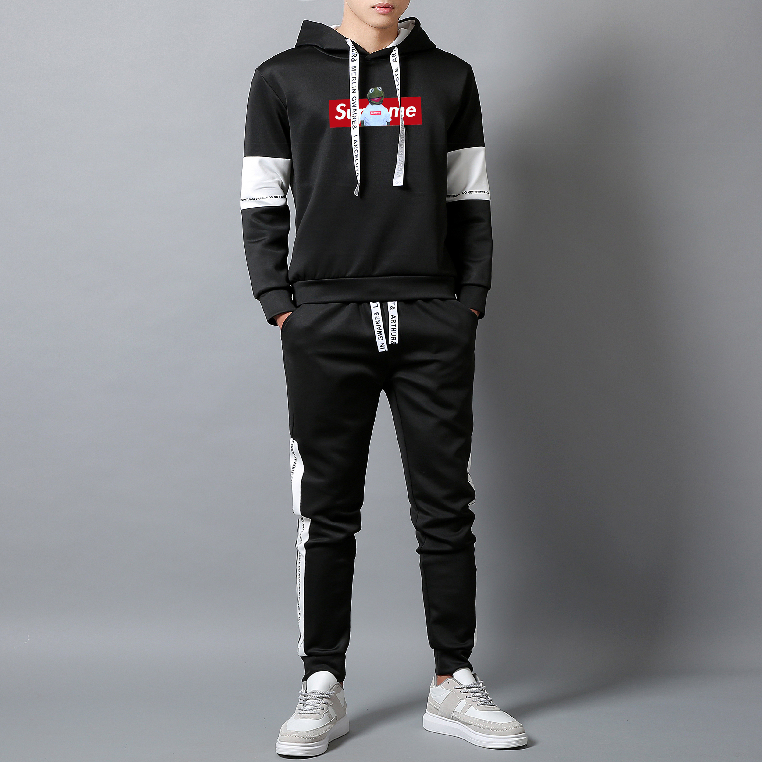 休闲运动套装男夏季短袖长裤运动装潮流潮牌半袖大码男士两件套