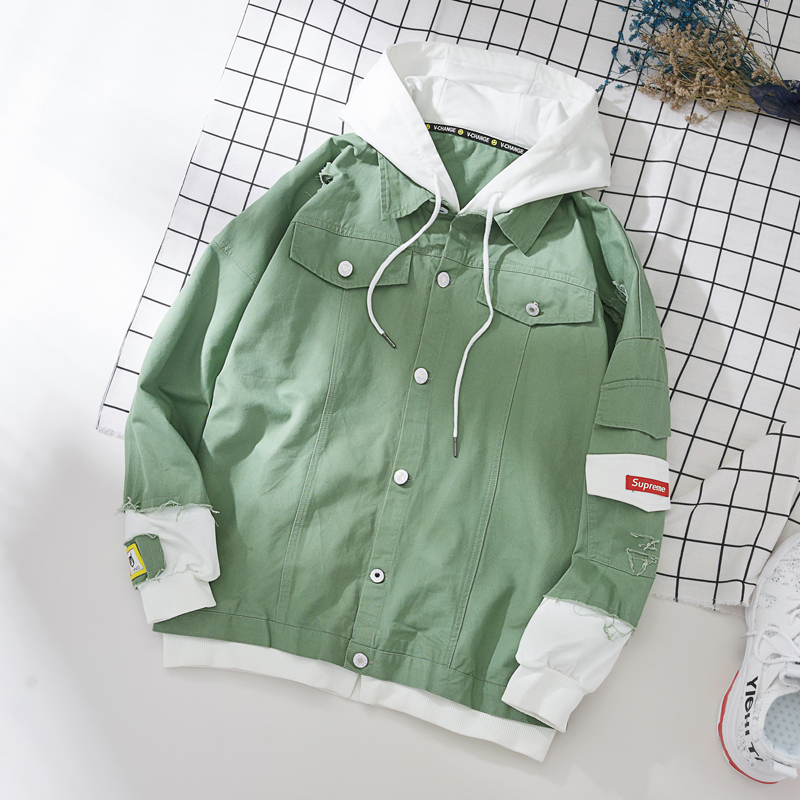 866秋季新款水洗布假两件拼色潮款外套