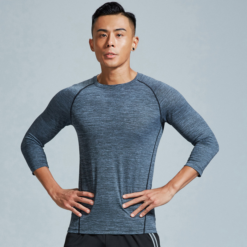 健身男士宽松七分袖速干衣运动跑步t恤紧身篮球训练健身服上衣服