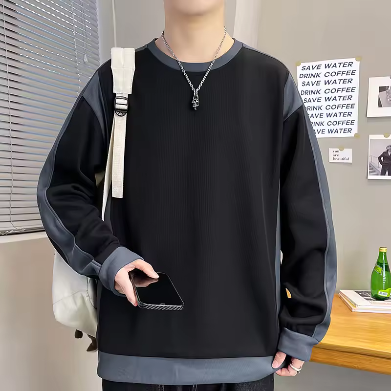 Yipinyuan YPY-6017-P30 French Rib Two tone Sweater Men's Round Neck Versatile Simple Top_voghion.com