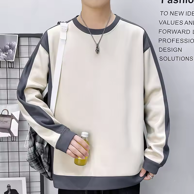 Yipinyuan YPY-6017-P30 French Rib Two tone Sweater Men's Round Neck Versatile Simple Top_voghion.com