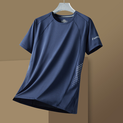 L-8XL【档口现货】2024新款户外休闲运动T恤衫多色潮韩版透气短袖冰丝T恤66185短T