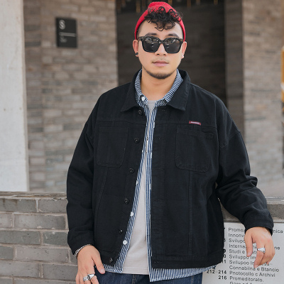 潮款韩版大码男装宽松蝙蝠袖牛仔外套加肥加大港仔风学生胖子夹克