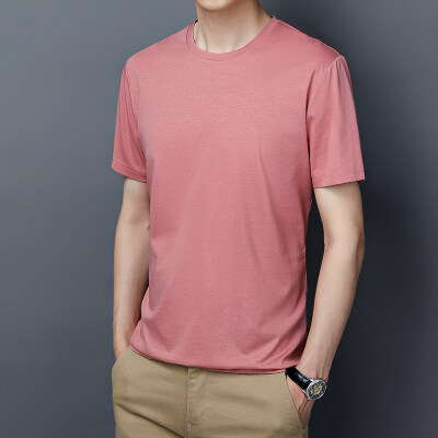 纯色短袖t恤男夏季薄款韩版潮流修身圆领半袖冰丝棉上衣