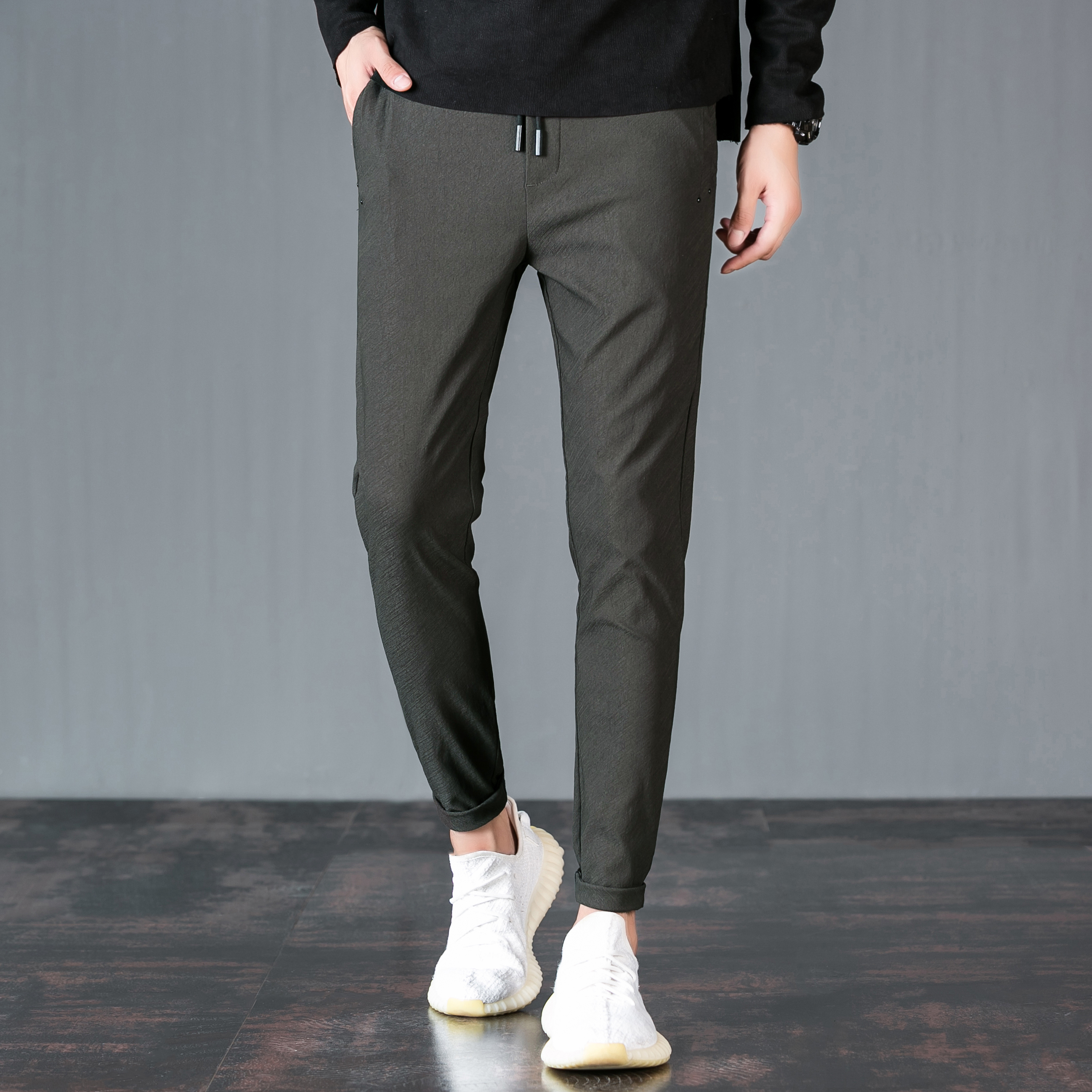 裤子男士休闲夏季2018新款韩版潮流修身哈伦裤九分运动长裤潮