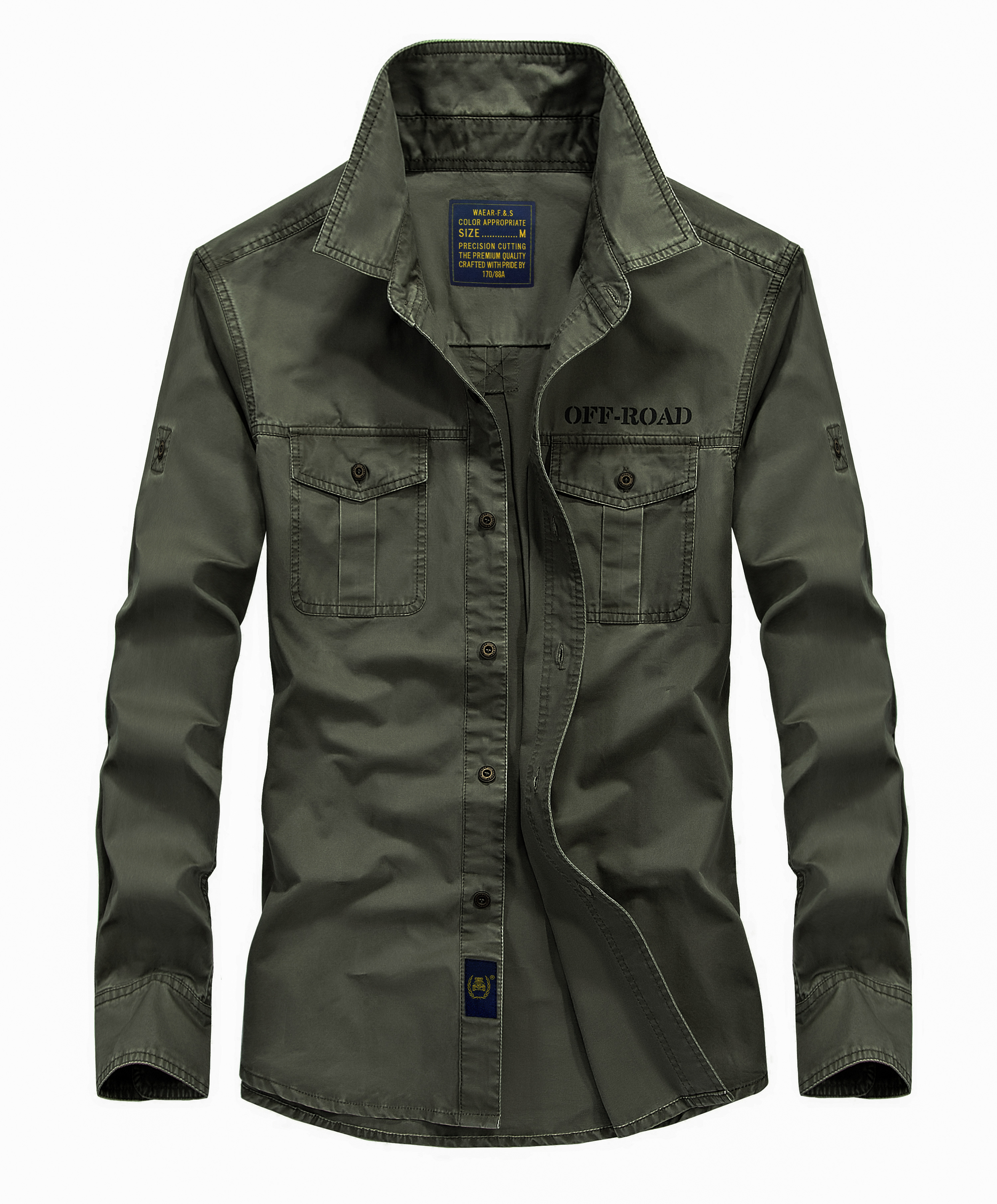 新款工装军绿长袖衬衫