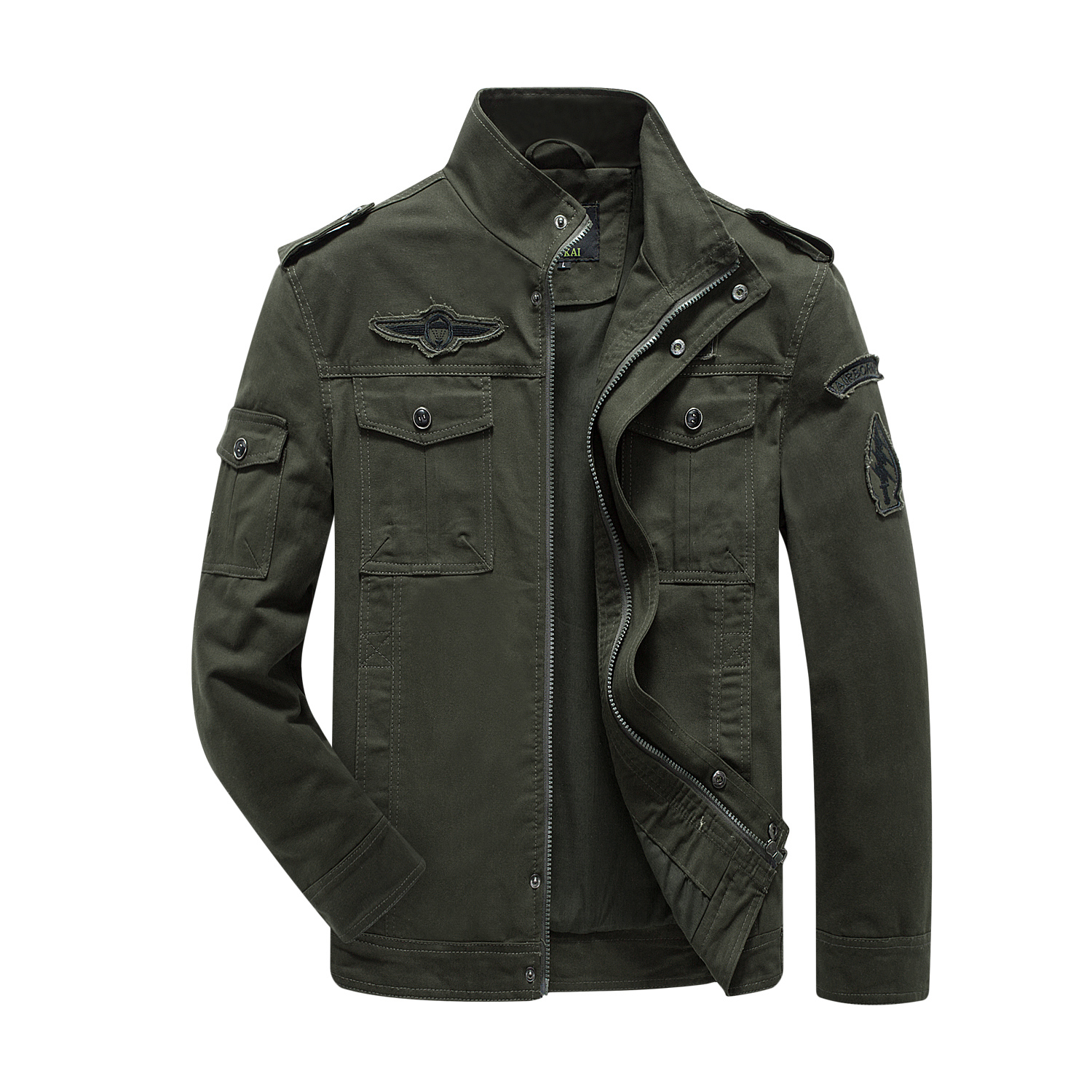 跨境专供秋季新款纯棉夹克男水洗军装工装宽松大码立领加绒加厚