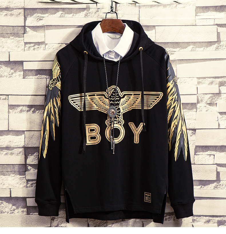 boy卫衣男烫金老鹰潮牌秋款休闲连帽卫衣