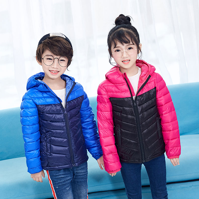 唐努乌 儿童男女童装连帽拼色棉衣可爱轻薄羽绒棉服外套