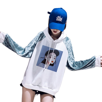 全款卡通人物头像连帽卫衣女长袖加绒加厚宽松套头外套