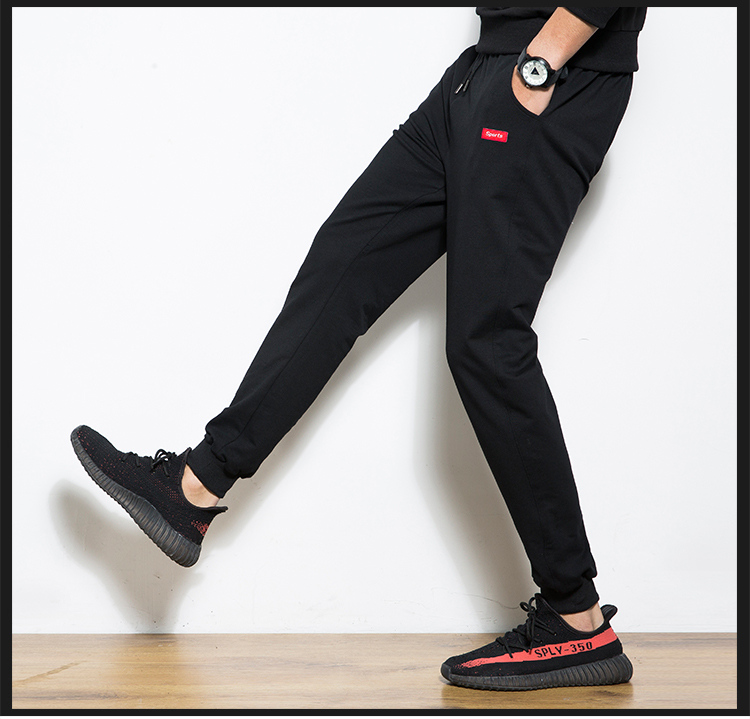 春秋季运动休闲棉裤男韩版修身九分束脚裤青少年运动裤男士