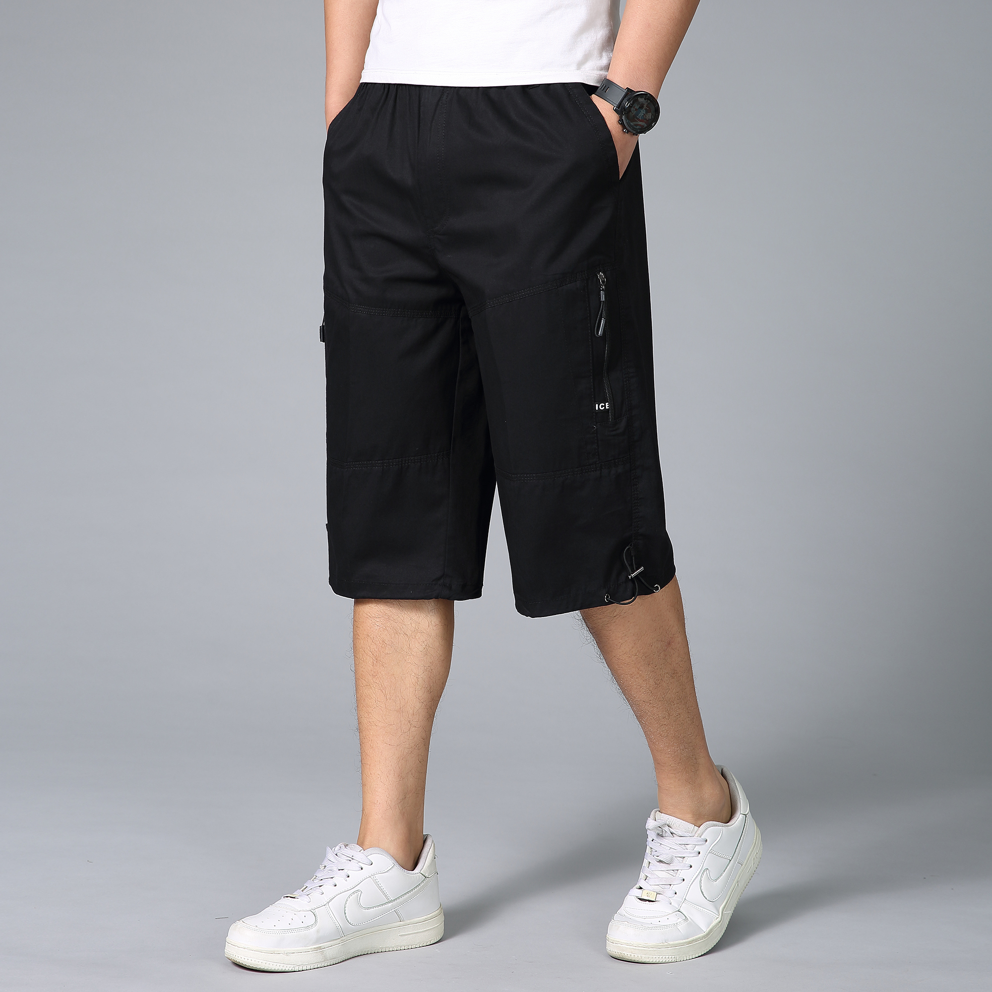 夏季新款男士休闲运动裤七分裤爸爸短裤户外休闲裤沙滩裤男大码