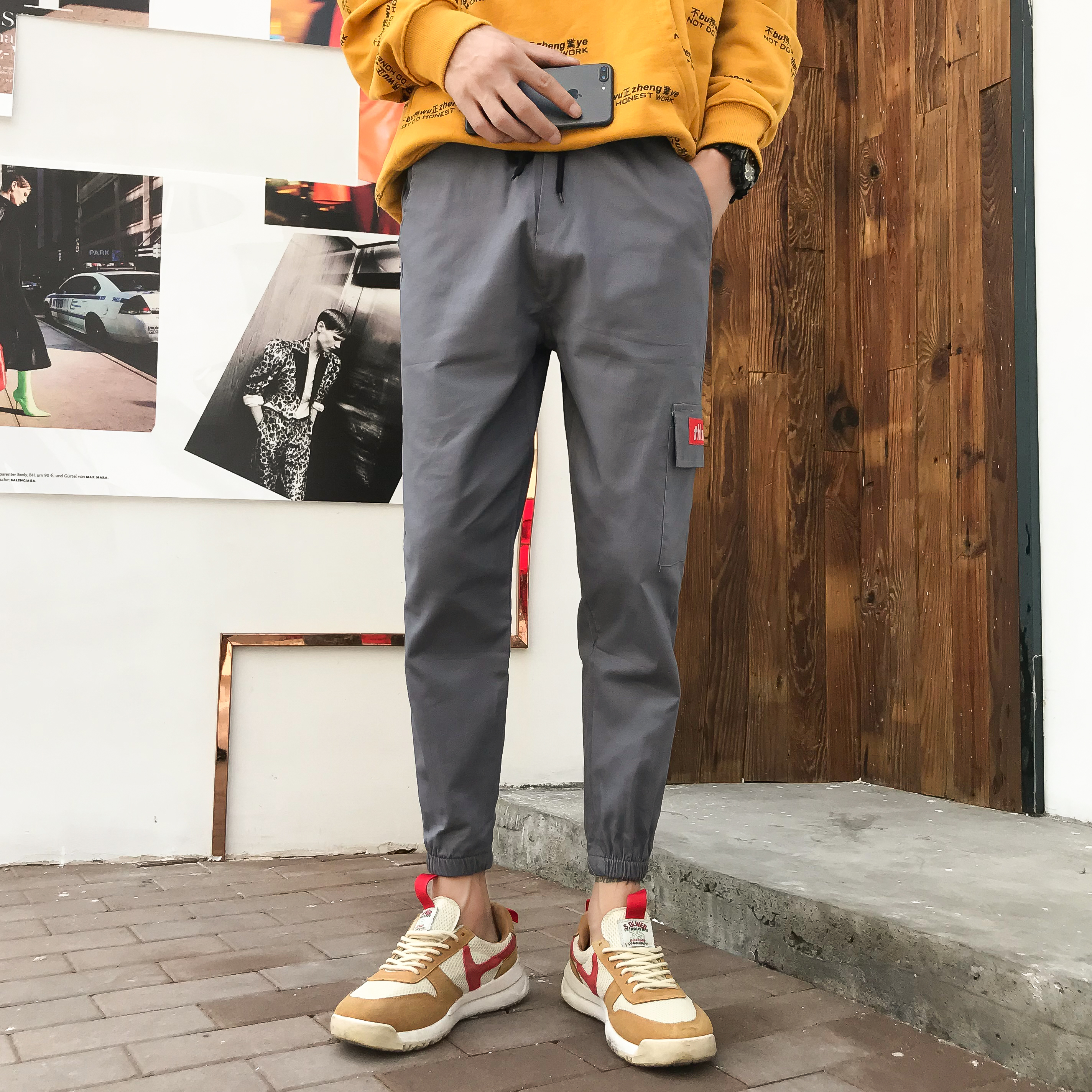 春季休闲裤韩版潮流裤子男士运动裤加绒卫裤百搭束脚裤男纯棉