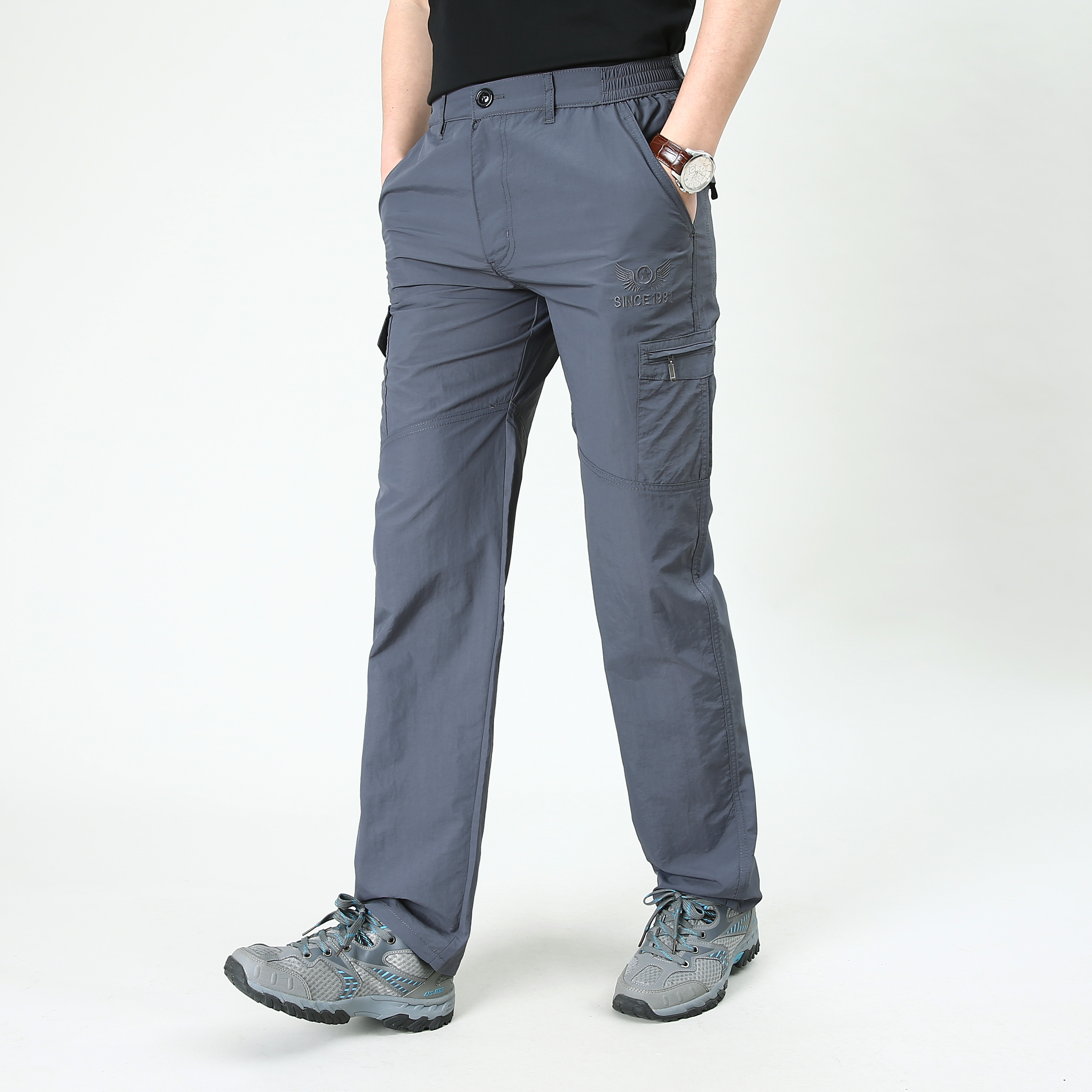 户外速干裤男薄款大码冲锋裤男宽松透气登山裤男快干运动长裤