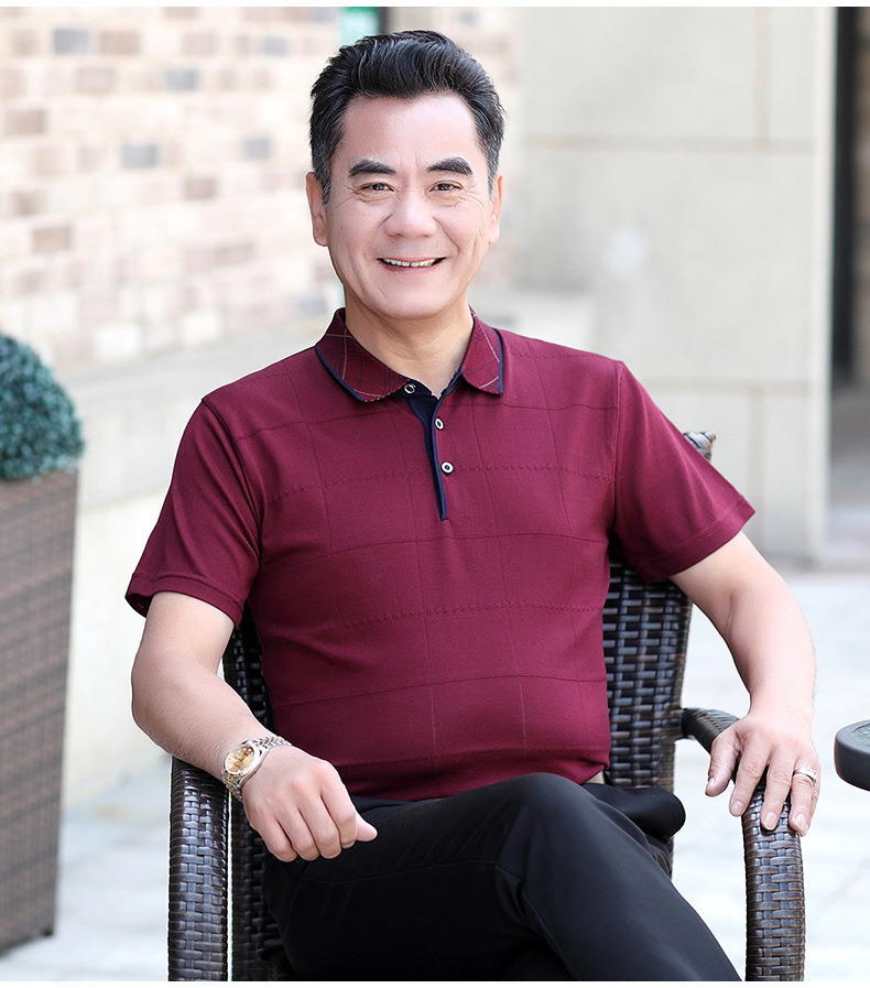 爸爸夏装中老年男夏季短袖t恤冰丝40-50中老年人男装衣服