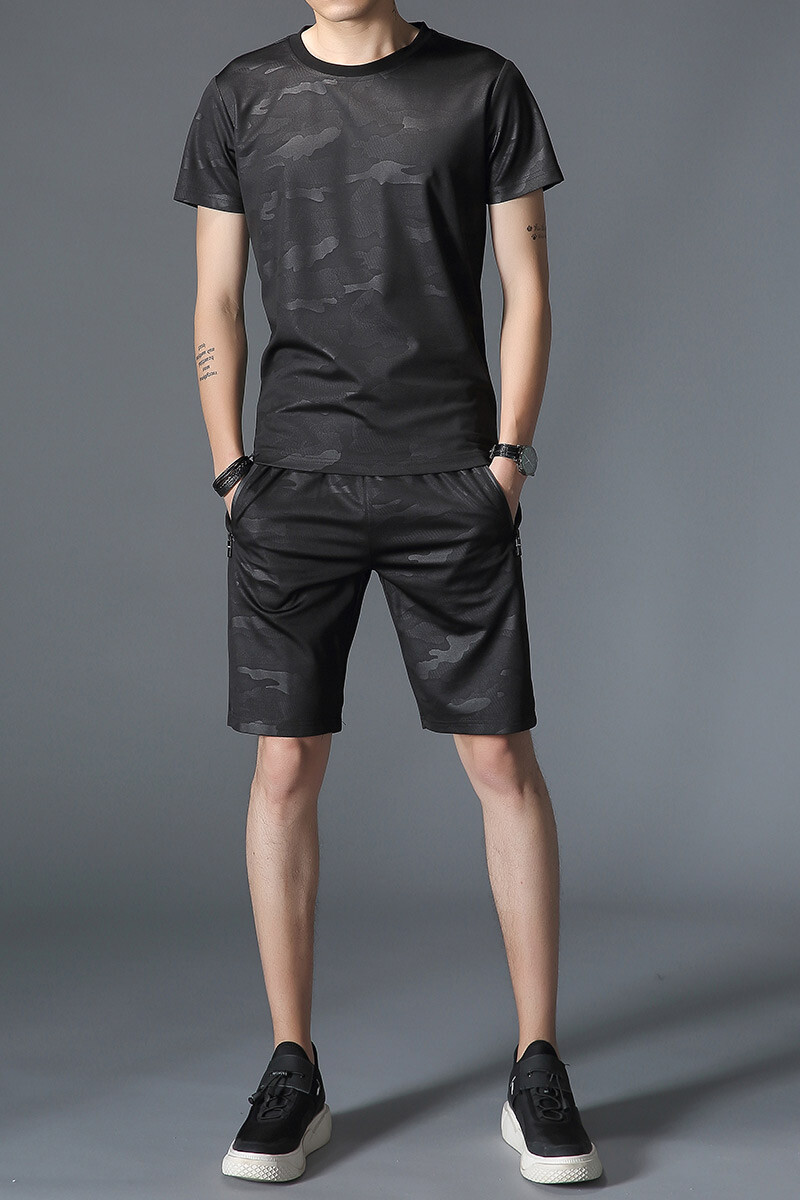 男士运动套装夏季短袖短裤2018新款休闲服装t恤两件套韩