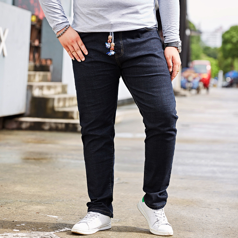 加肥加大弹力牛仔裤韩潮松紧腰胖子长裤大码男装肥佬裤胖子大号裤