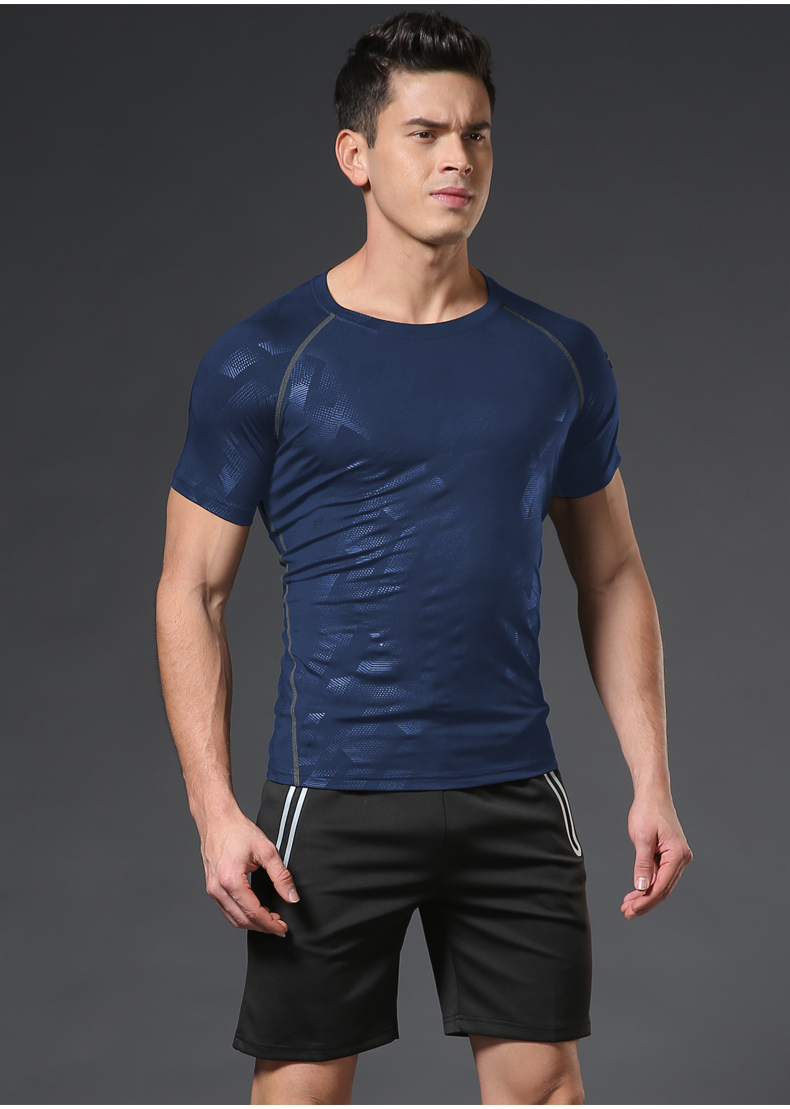 两件套印花健身房运动套装男夏季短袖宽松薄款速干跑步服运动衣服