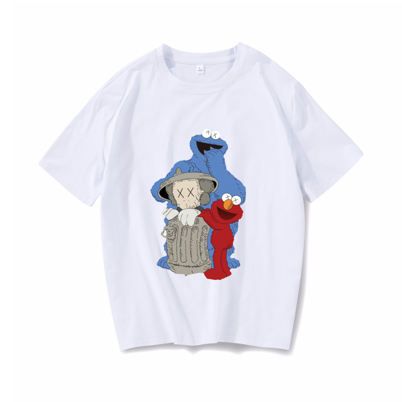 kaws x 芝麻街t恤男女限定潮牌宽松情侣夏季半袖体恤联名