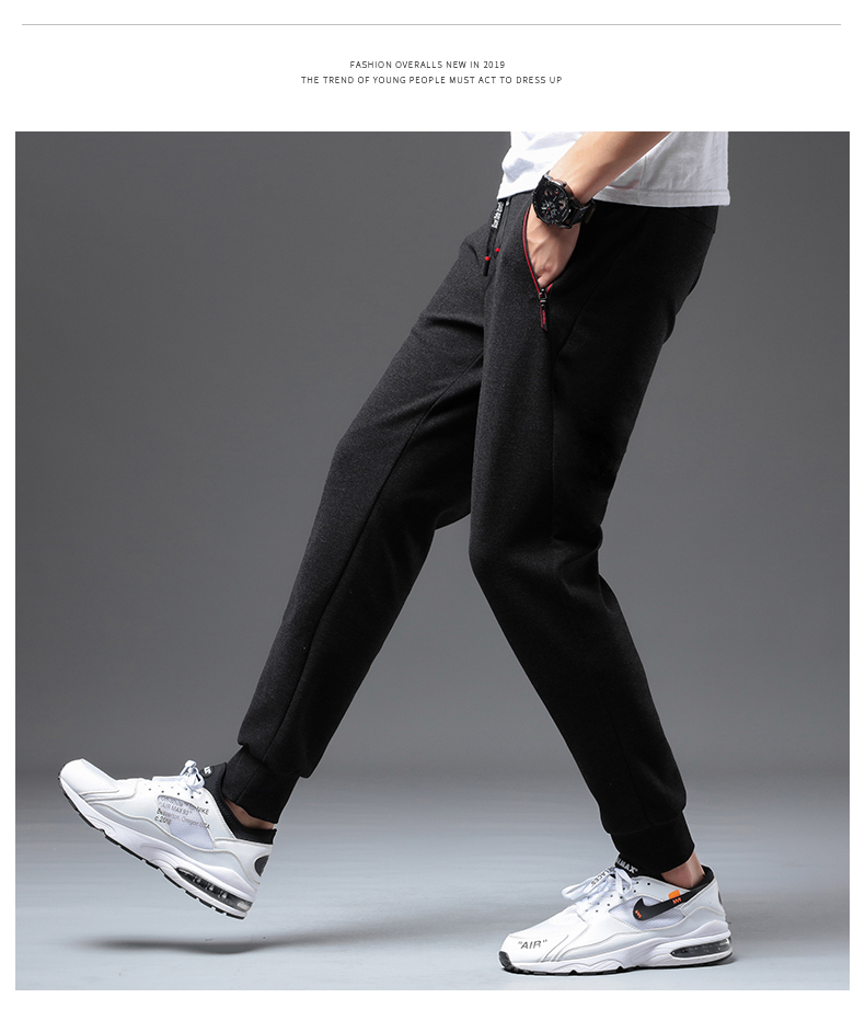 黑色裤子秋季男士休闲裤潮流运动裤宽松束脚裤长裤2019牙签棉