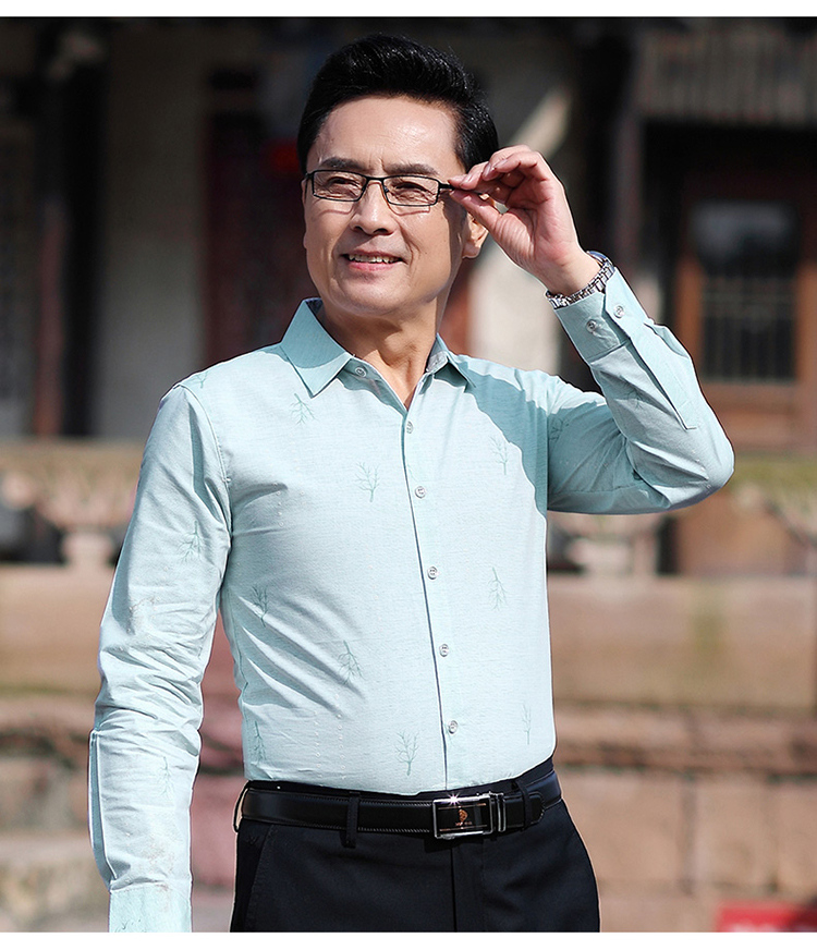 爸爸装秋季新款商务休闲长袖衬衫