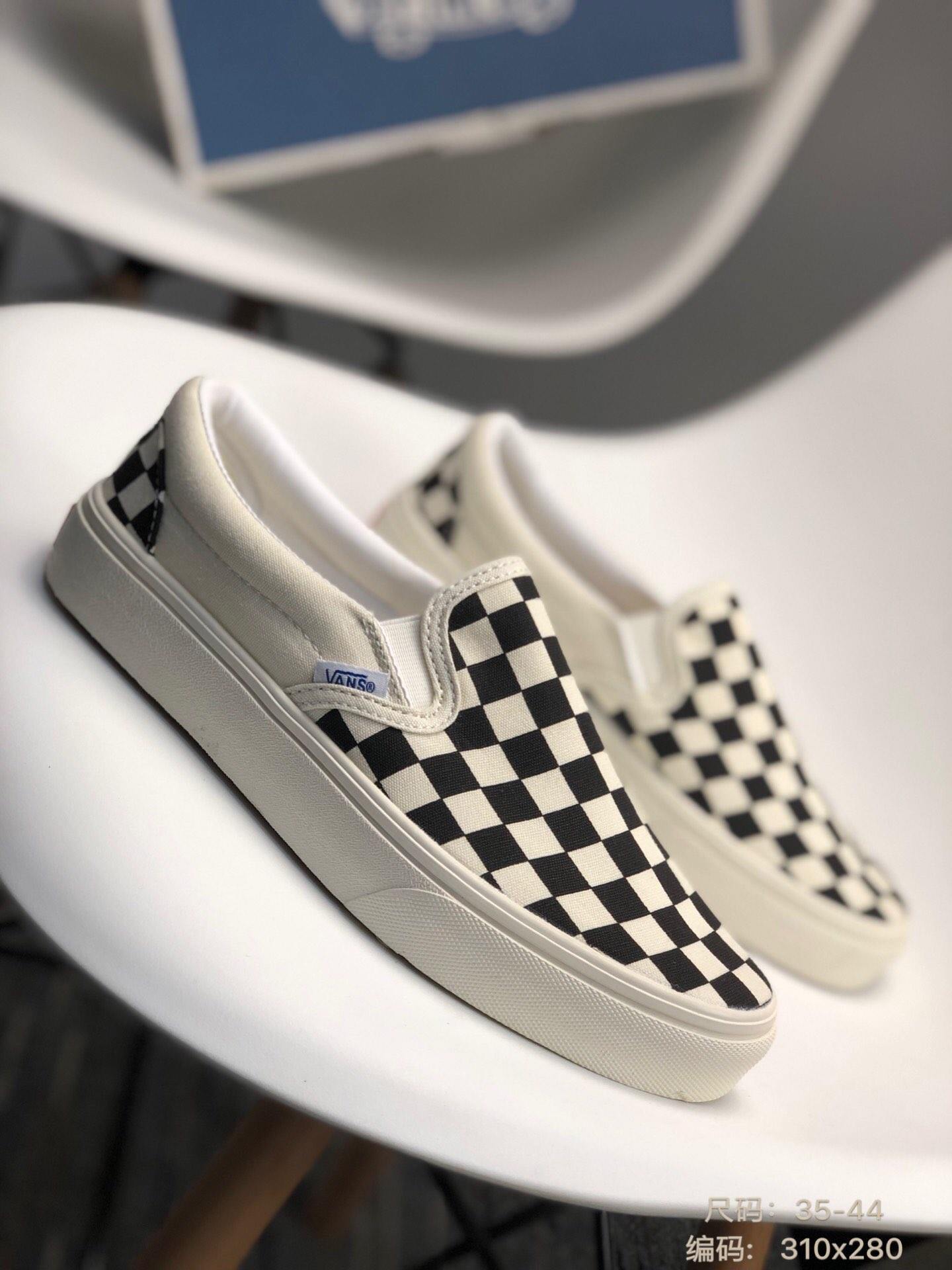 万斯vans 经典爆款 一脚蹬帆布鞋 黑白棋盘板鞋 莆田鞋