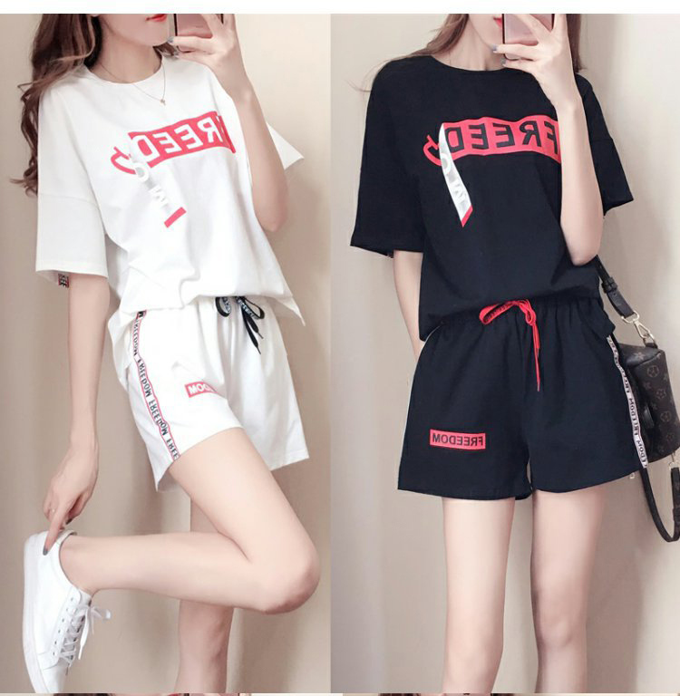 休闲运动套装女夏韩版时尚宽松短袖大码女装短裤两件套女