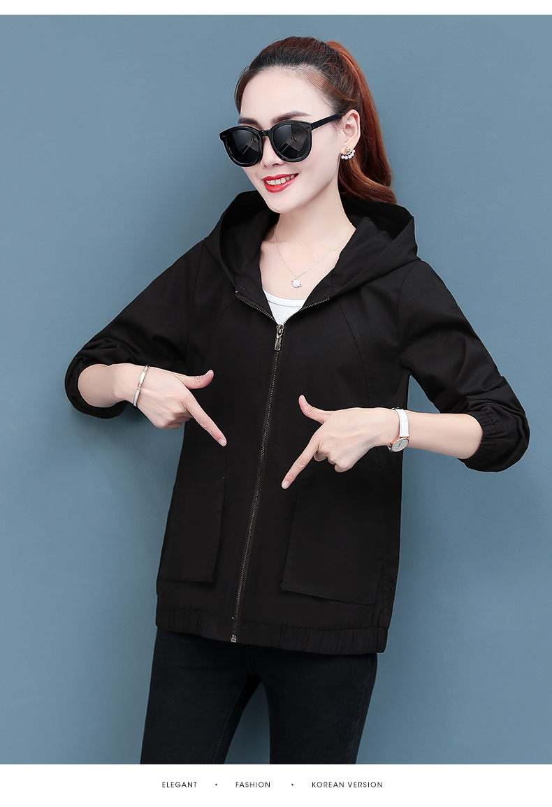 2019新款女装夹克修身连帽夹克时尚口袋外套女