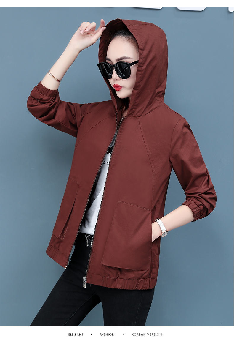2019新款女装夹克修身连帽夹克时尚口袋外套女