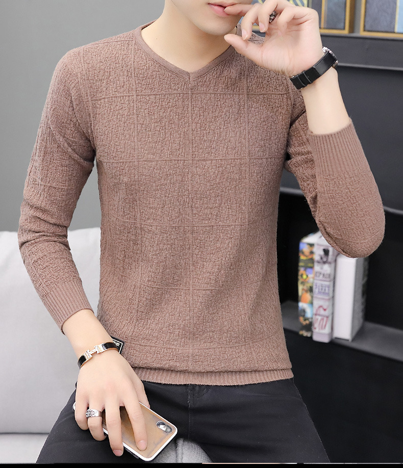 男士毛衣秋季新款羊毛衫男v领韩版修身帅气青年打底衫514厚