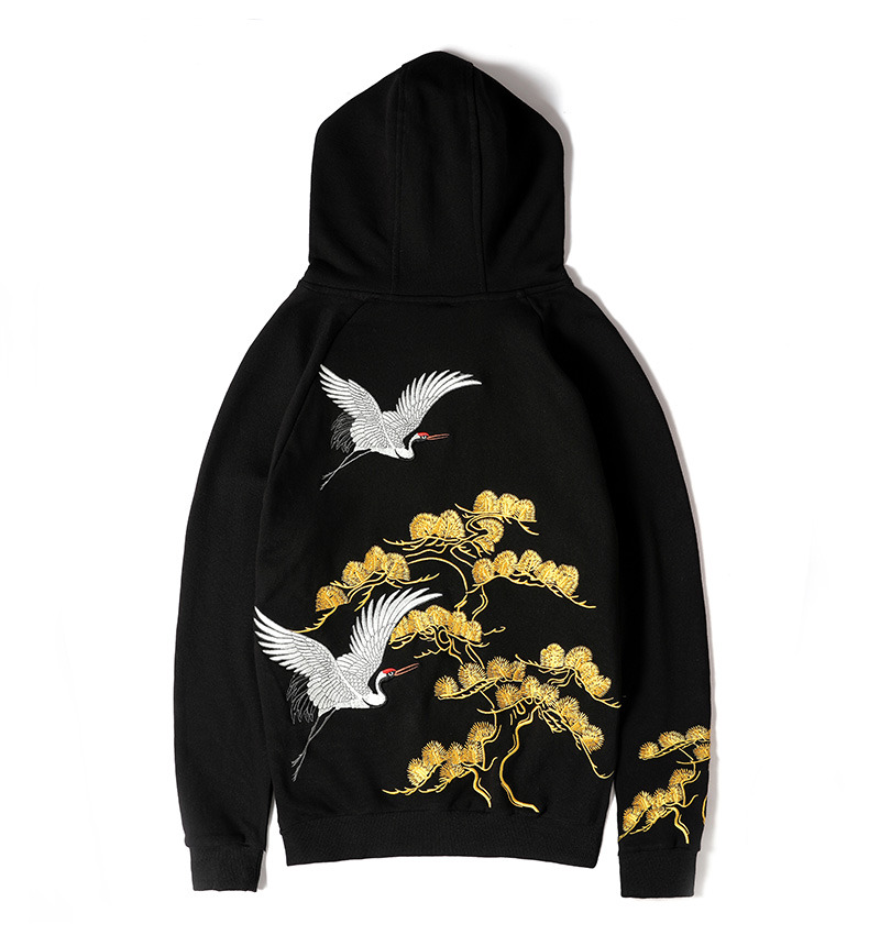 冬季仙鹤加绒刺绣卫衣