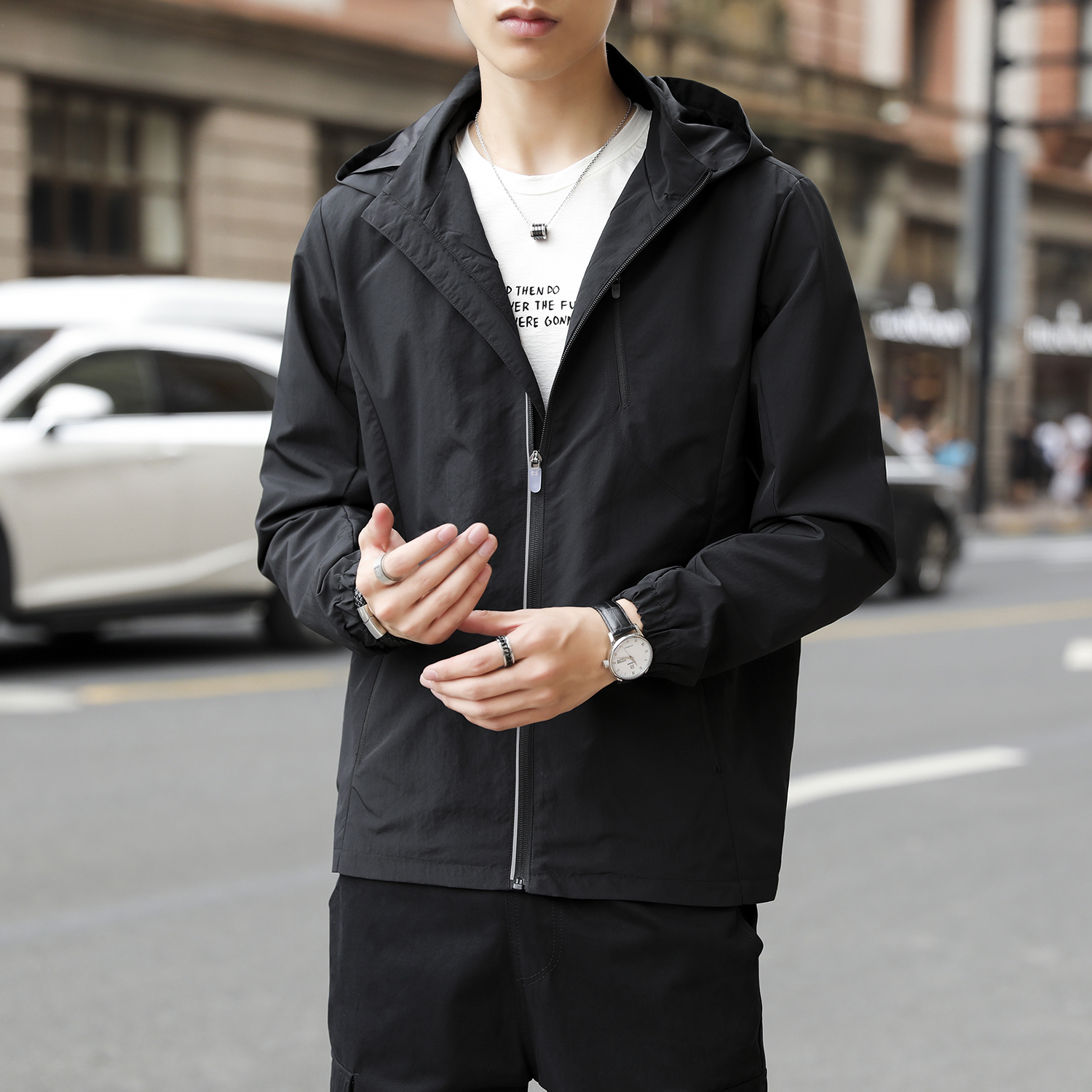 秋冬连帽夹克男外套休闲运动风时尚潮百搭青少年韩版外衣服流行