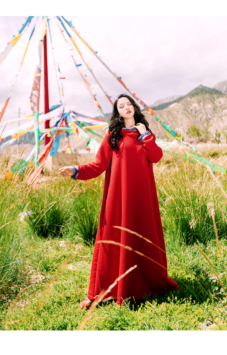 巫师帽红色宽松袍子2019冬季新款女式长袖斗篷长袍连帽连衣裙