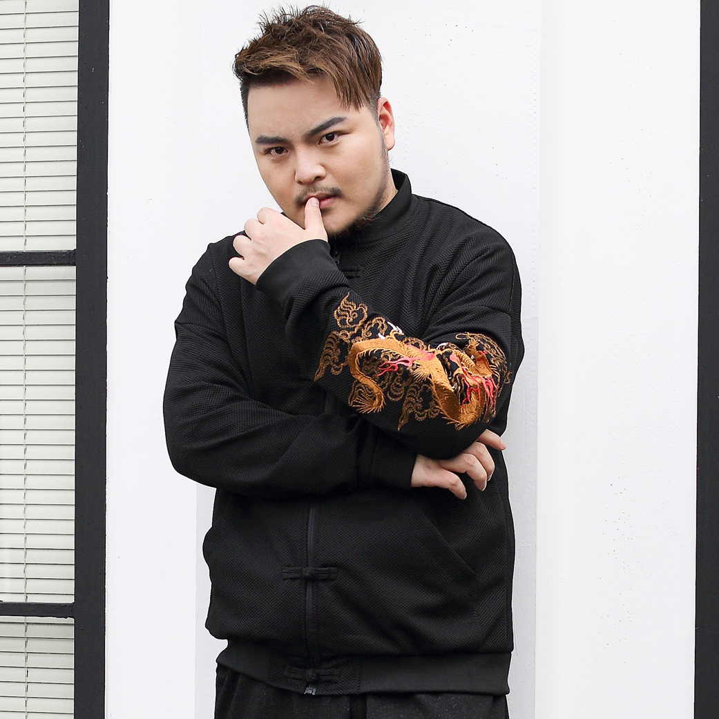 特大码加肥加大码潮胖子肥佬哥宽松男秋中国风上衣外套夹克男刺绣