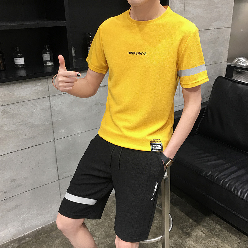夏季短袖t恤套装男士潮牌长袖2019新款潮流男装一套搭配帅气