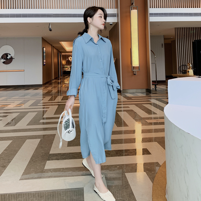 2020春季新款女装女式衬衫裙女连衣裙系带韩版chic长裙女-青创网