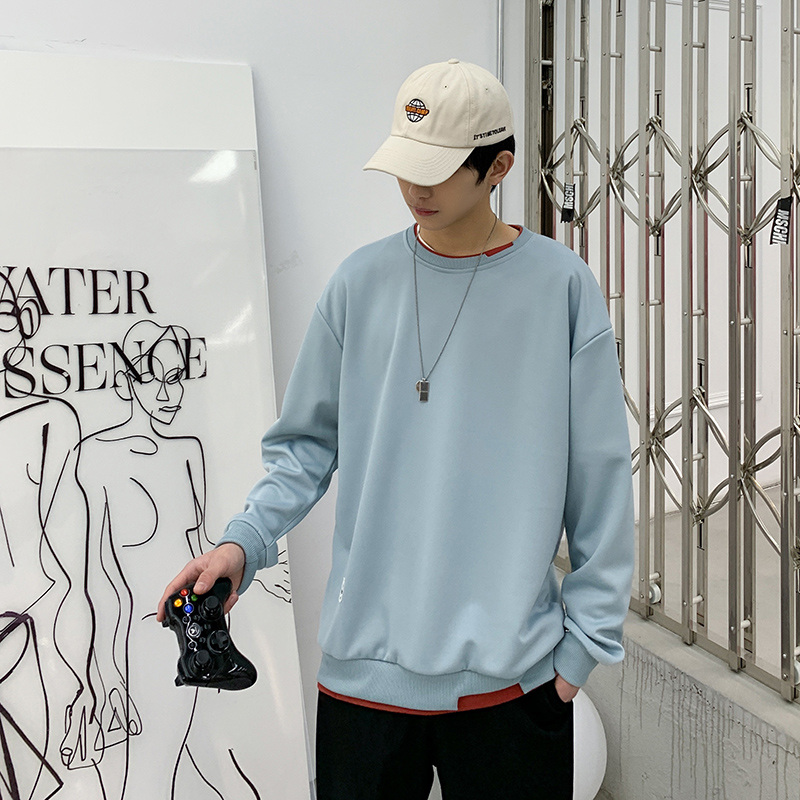 【 Yipin Source 】 Instagram Maglione finto in due pezzi per ragazzi Trendy a maniche lunghe stile ampio e pigro 6720_voghion.com