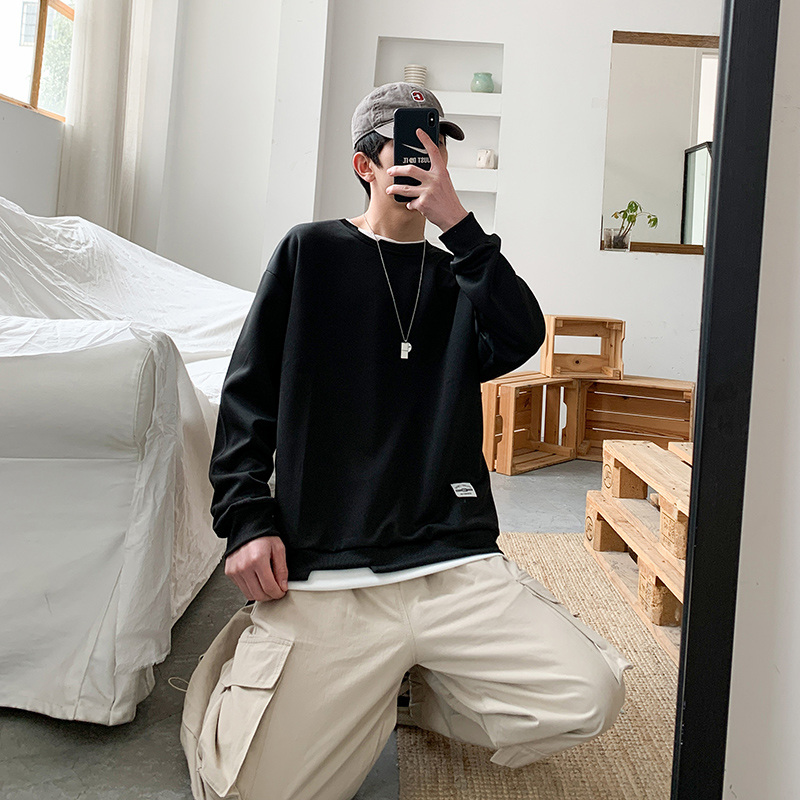 【 Yipin Source 】 Instagram Maglione finto in due pezzi per ragazzi Trendy a maniche lunghe stile ampio e pigro 6720_voghion.com