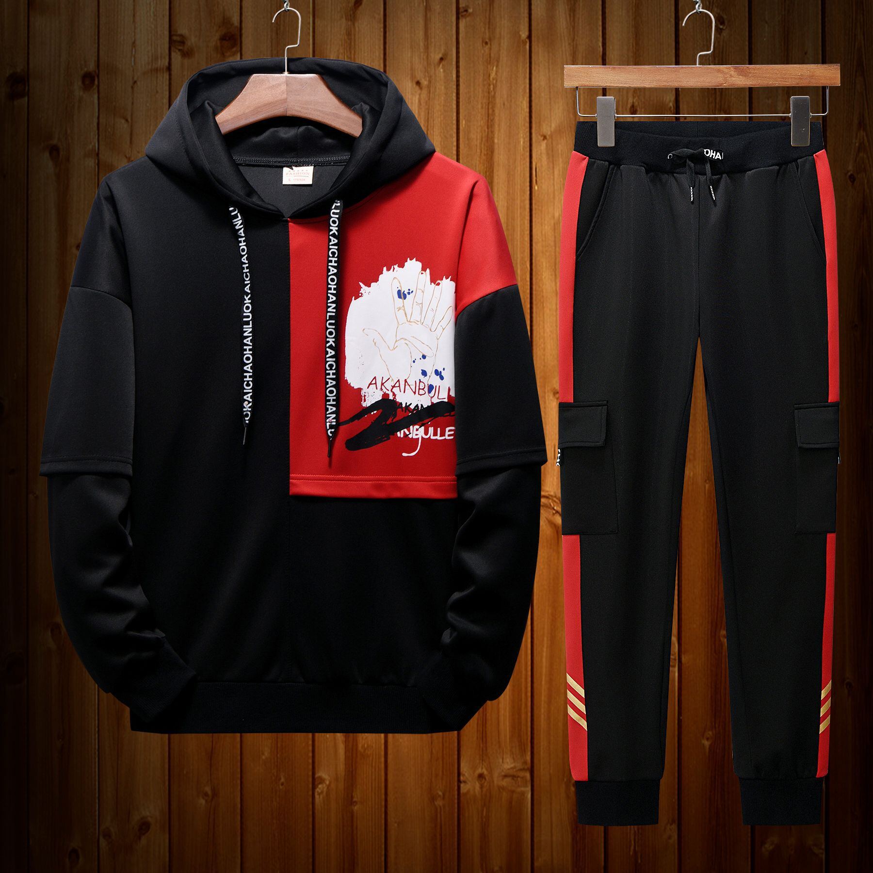 2020新款男运动套装潮牌连帽港风长袖休闲裤运动装两件套