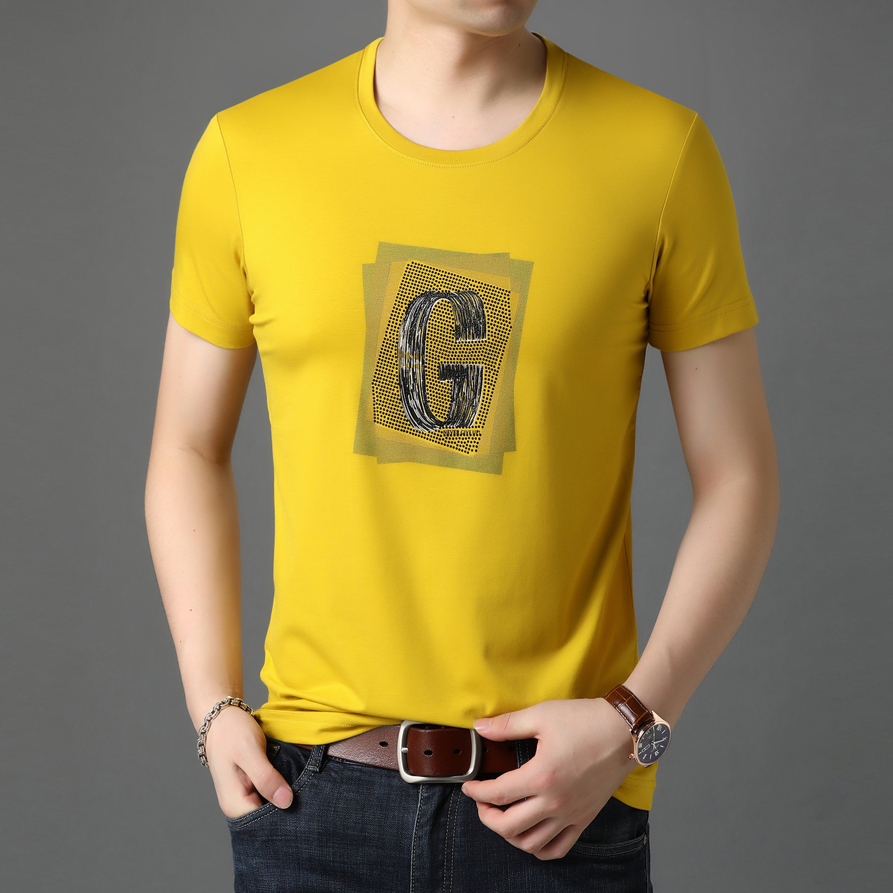 t恤衫印花短袖20年夏季休闲百搭气质体恤时尚潮流男士t836073-p85