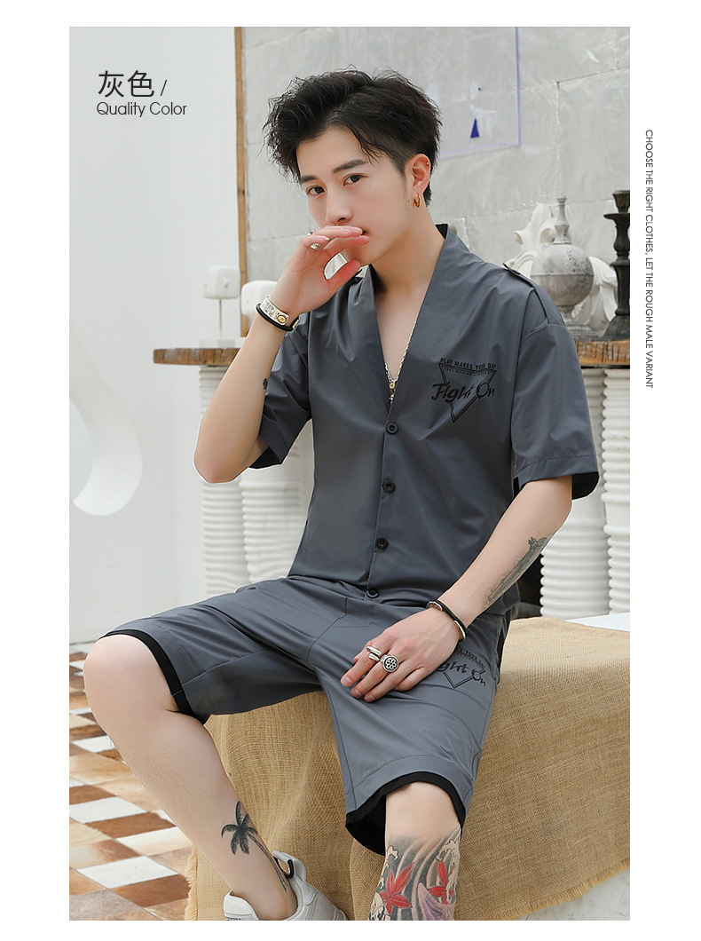 短袖衬衫五分休闲裤男ins潮牌男生衣服运动休闲套装