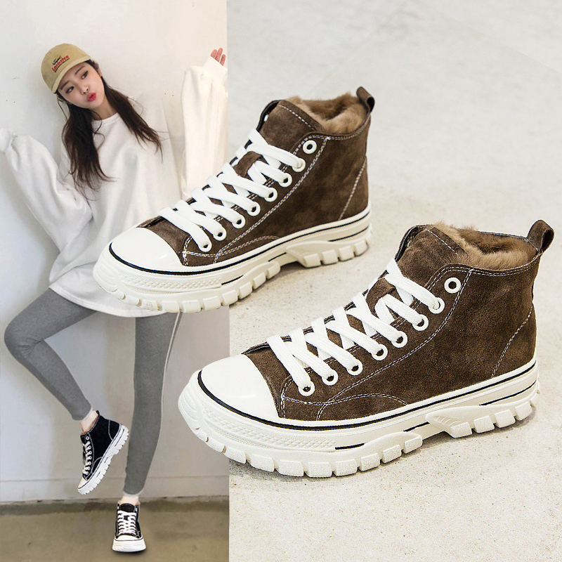 2019秋冬新款松糕底高帮鞋板鞋厚底休闲鞋女