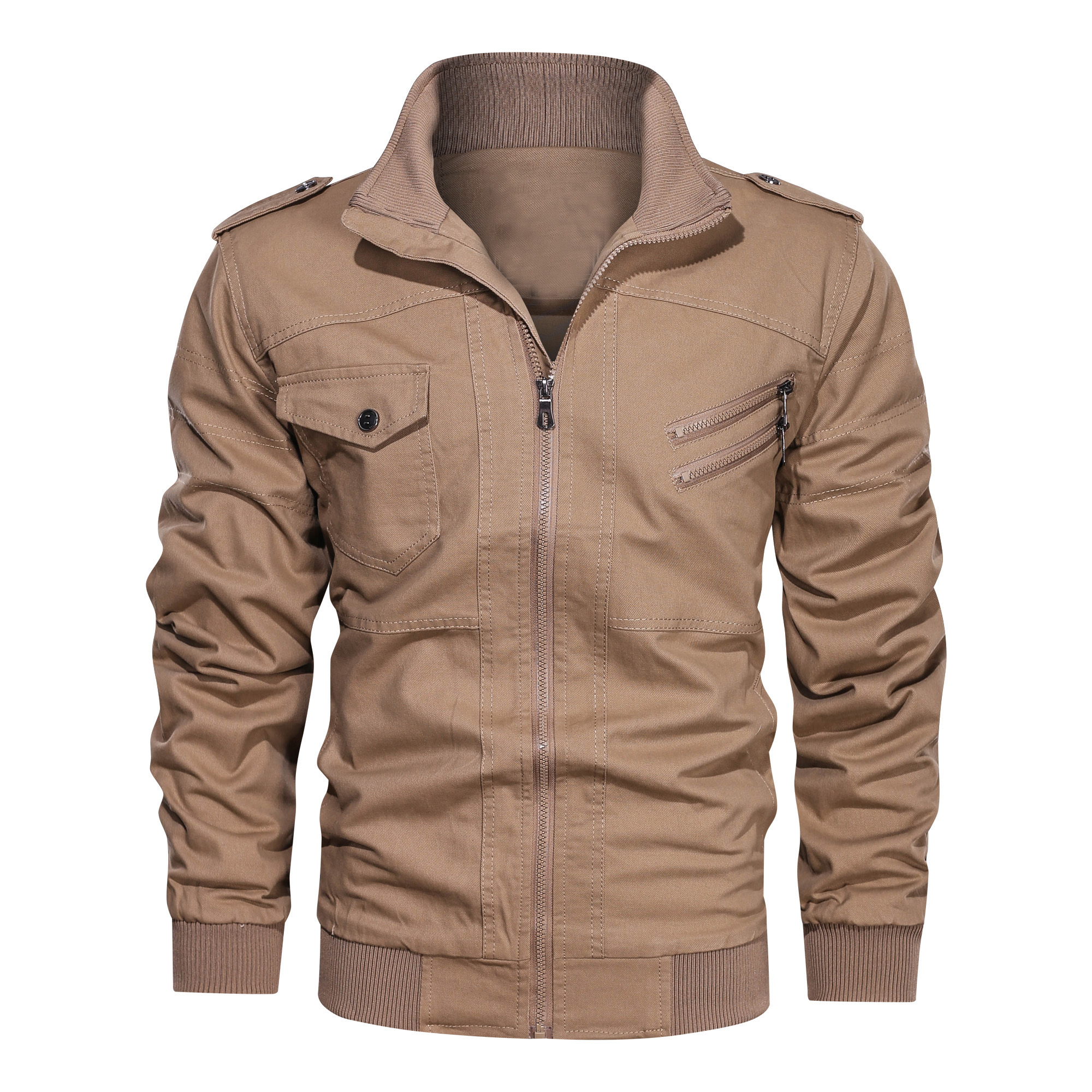 跨境专供速卖通春秋季军装夹克双拉链男士纯棉外套男大码厂家直销