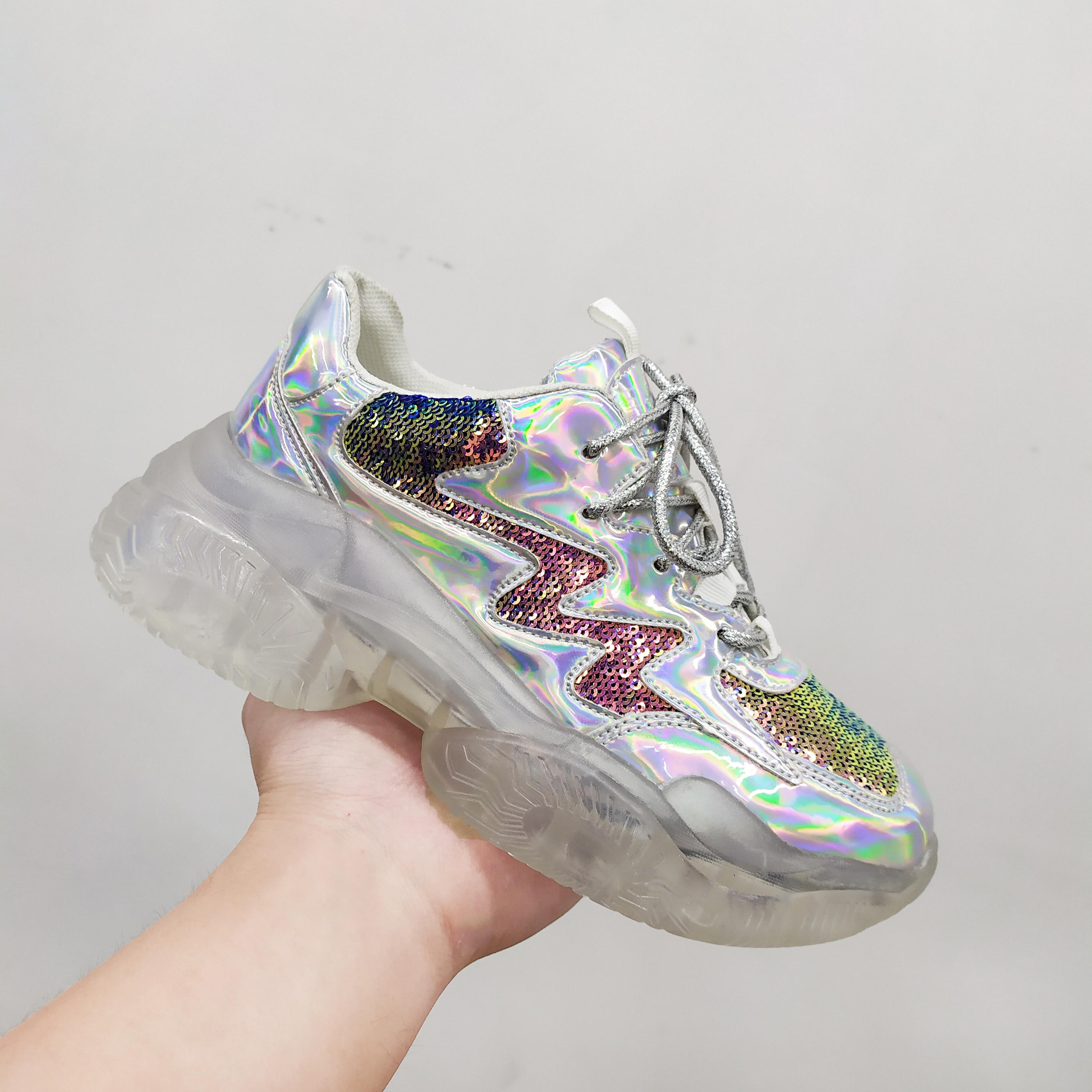 新款老爹鞋炫彩亮片水晶果冻底女鞋 35-40 p55