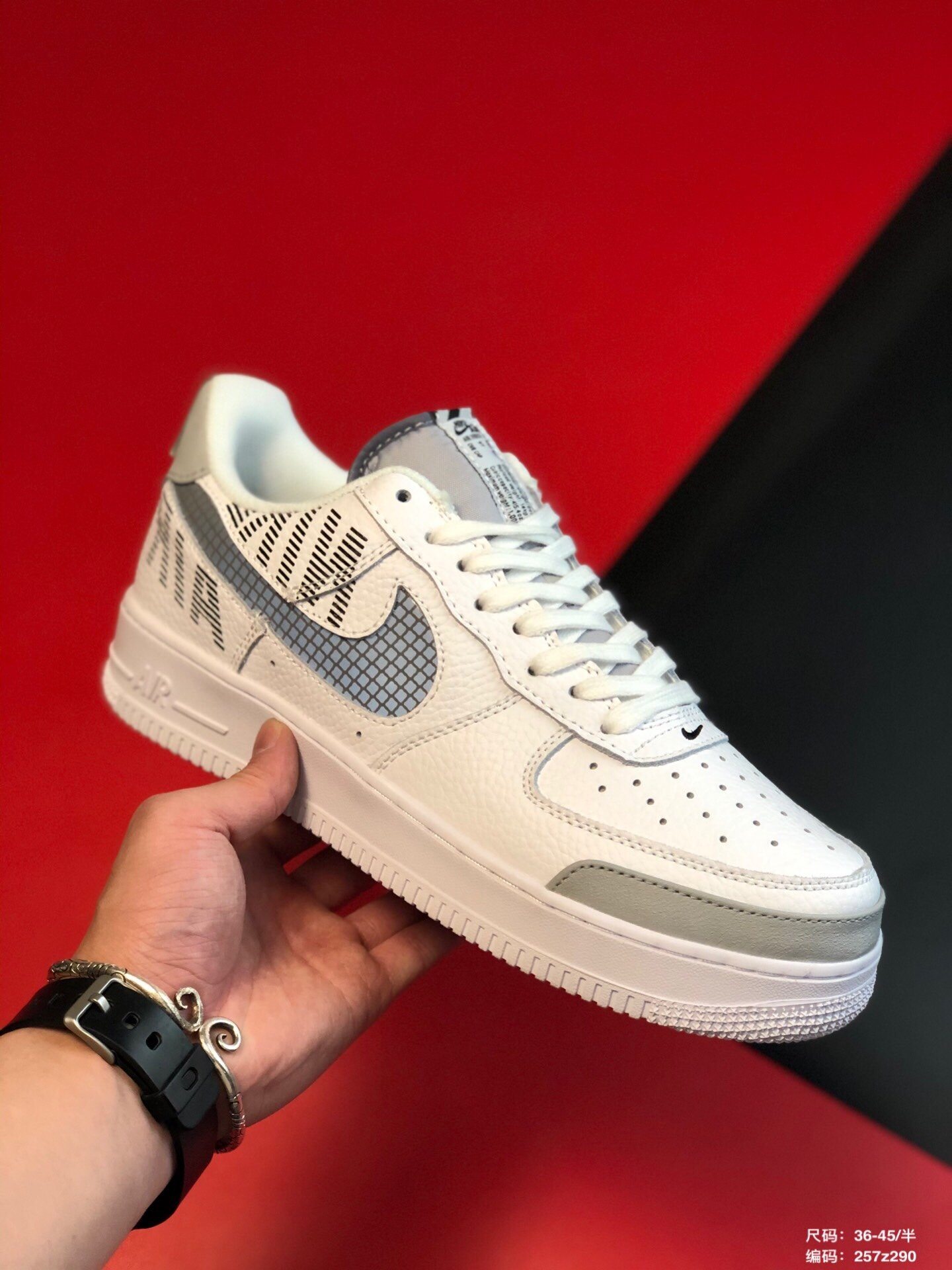耐克原盒真标 荔枝纹真皮拼接 3m反光logo 空军一号板鞋