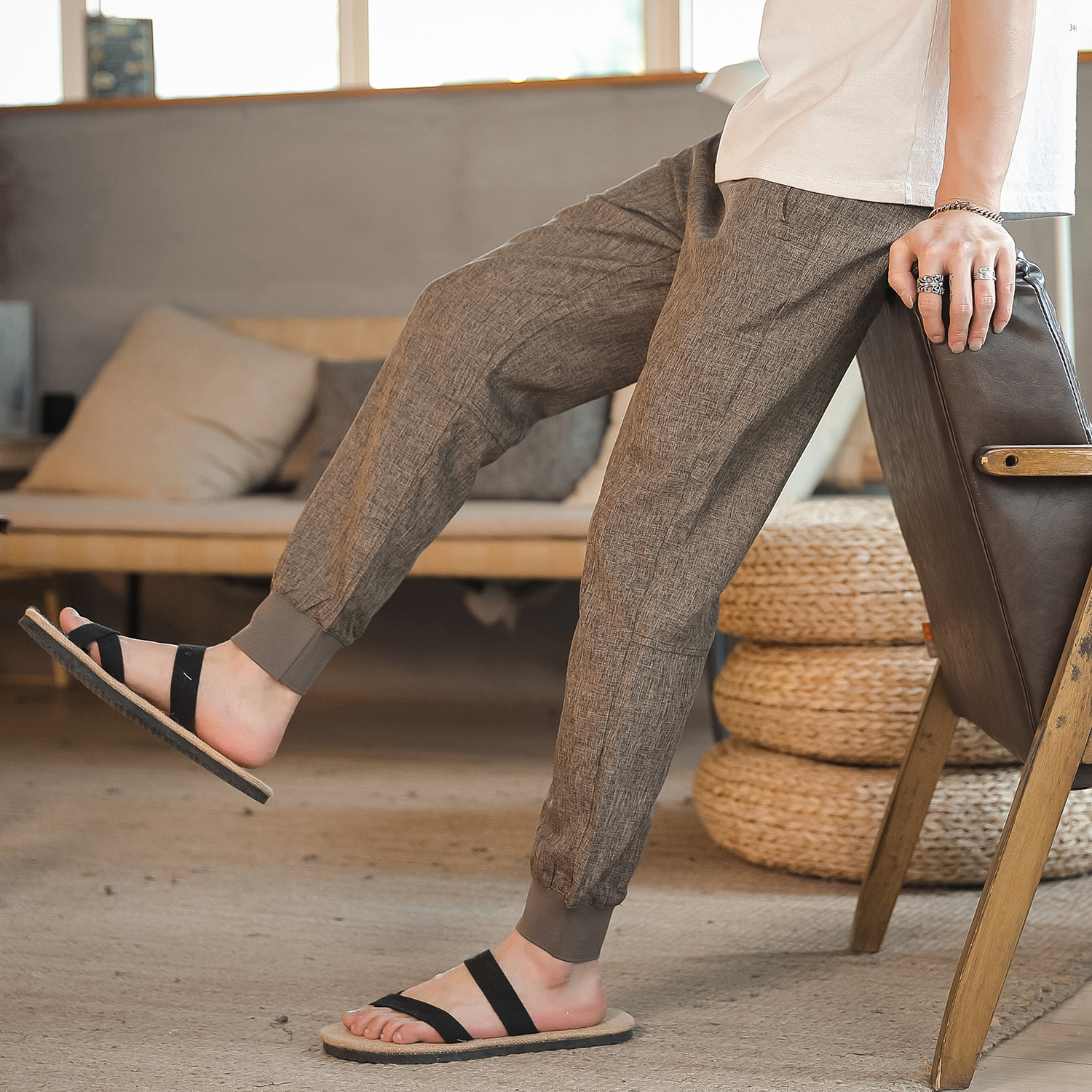 k223^夏季男裤亚麻宽松中国风男棉麻休闲中式束腿裤薄款麻料长裤