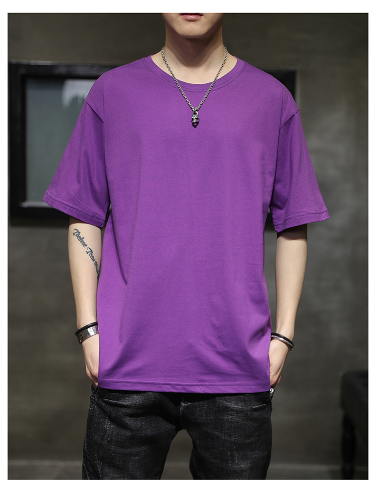 纯棉男士短袖t恤夏装纯色上衣服青少年潮牌潮流全棉圆领宽松半袖