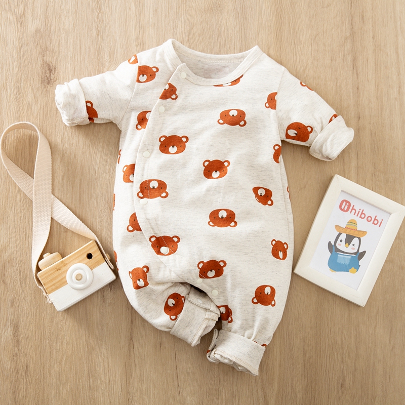 新生儿小熊连体衣宝宝衣服纯棉卡通婴儿可爱爬服外出春秋连体衣