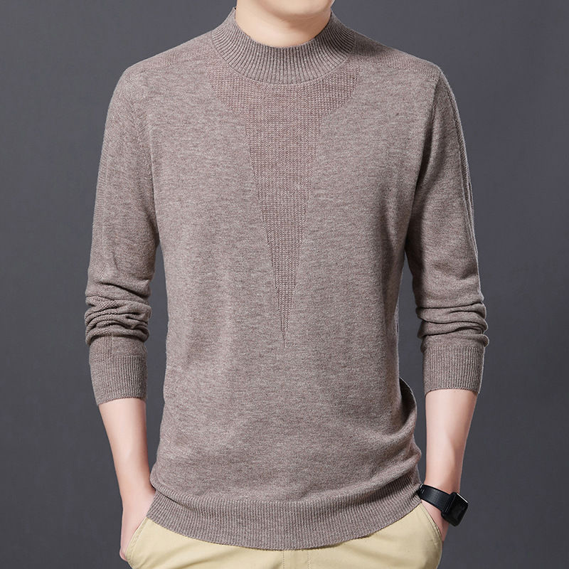 冬季羊毛衫男半高领加厚纯羊毛休闲针织衫中青年男士潮流帅气毛衣